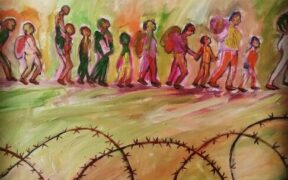 Refugees, border, oil, painting - gokcepinar tunaboylu ozay